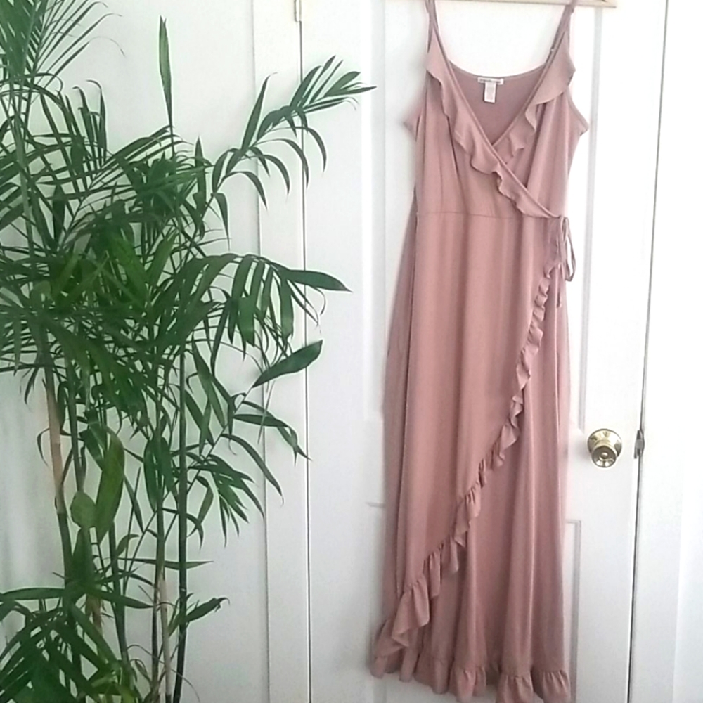 Adorable Soft Mauve Ruffle WrapMaxi Dress